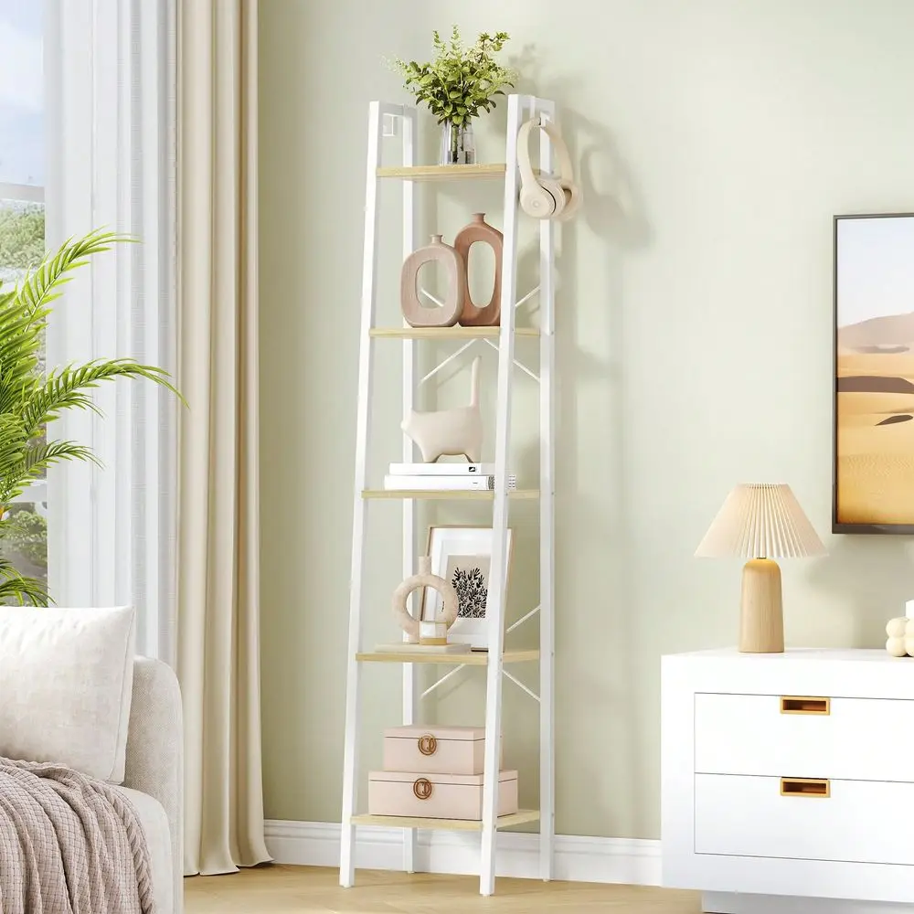 Ladder Shelf, Bookshelf Bookcase, Freestanding Corner Storage Shelve With 2 Hooks For Home Office, Living Room, Kitchen, Bedroo
Ladder Shelf, Bookshelf Bookcase, Freestanding Corner Storage Shelve With 2 Hooks For Home Office, Living Room, Kitchen, Bedroo