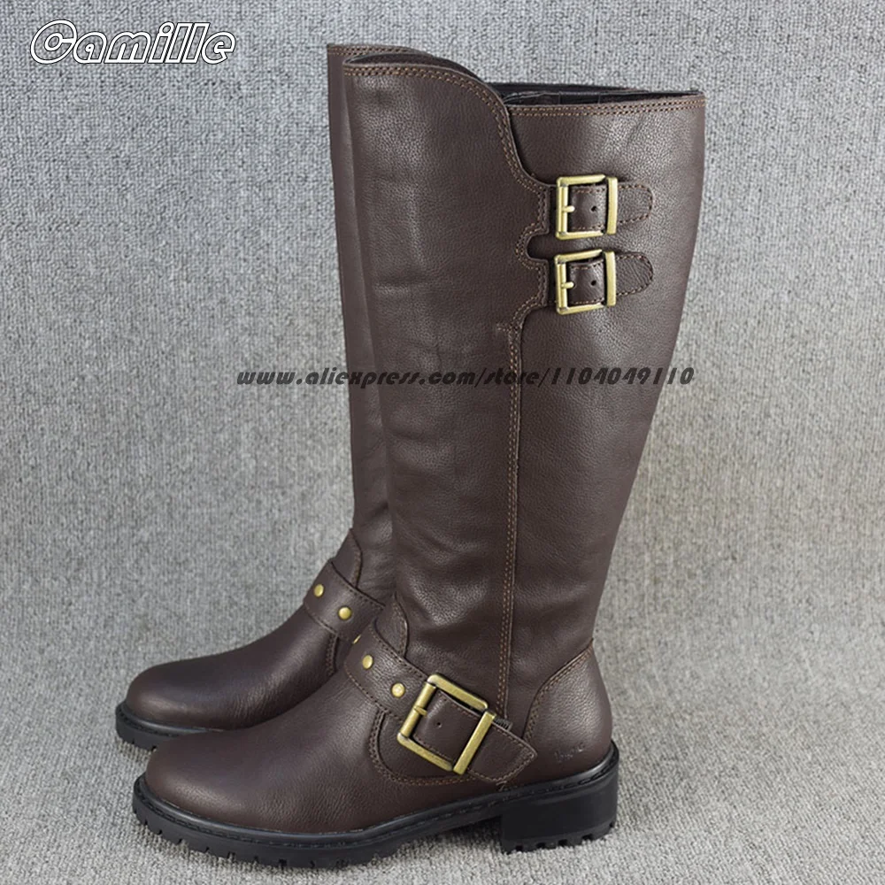 Genuine Leather Belt Buckle Strap Mid Heel Knee High Boots Size 35-42 Big Boot Shaft Lady Boots Round Toe Platform Casual Shoes
Genuine Leather Belt Buckle Strap Mid Heel Knee High Boots Size 35-42 Big Boot Shaft Lady Boots Round Toe Platform Casual Shoes