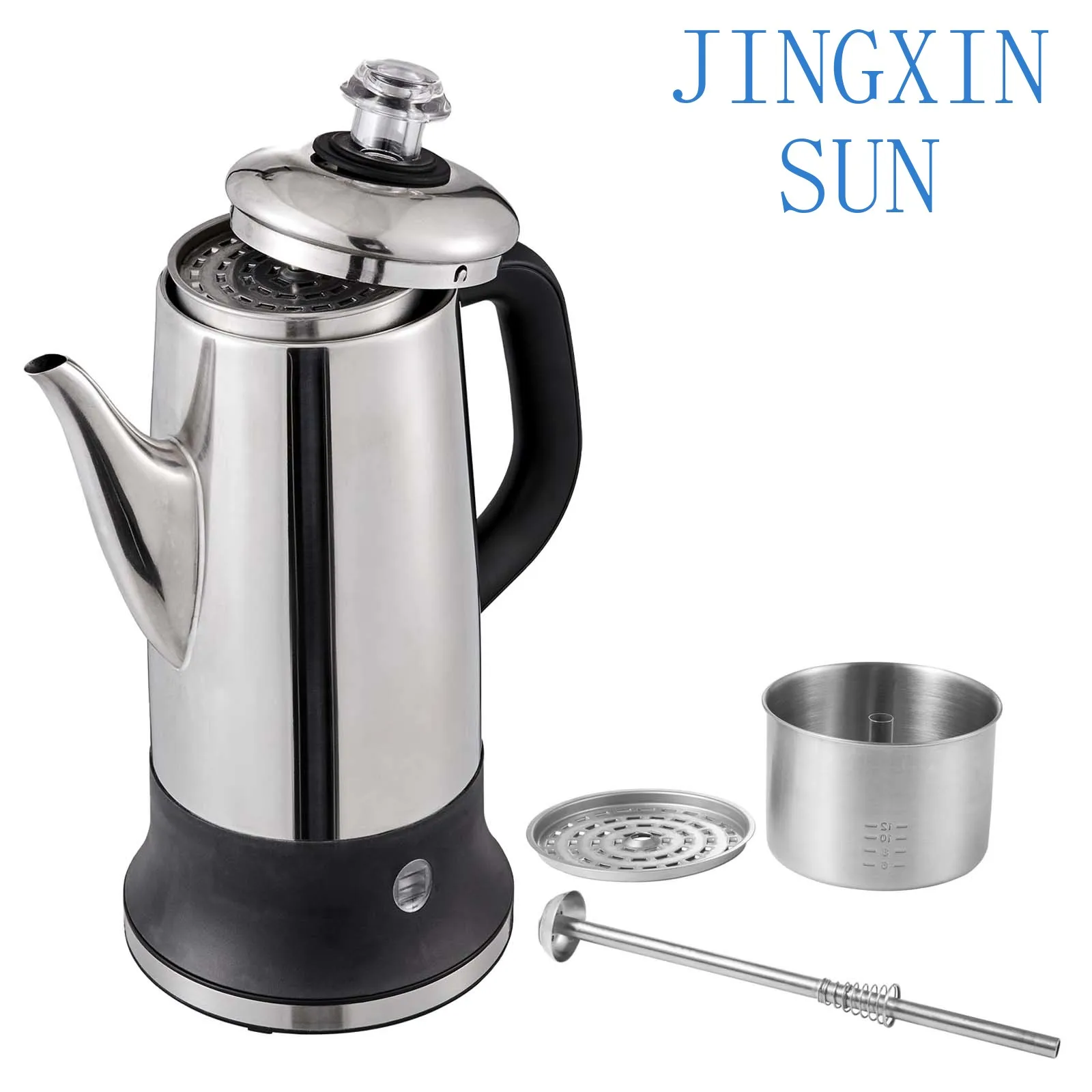 12-Cup Electric Percolator Coffee Pot 304 Stainless Steel Coffee Percolator with Keep Warm Function
12-Cup Electric Percolator Coffee Pot 304 Stainless Steel Coffee Percolator with Keep Warm Function