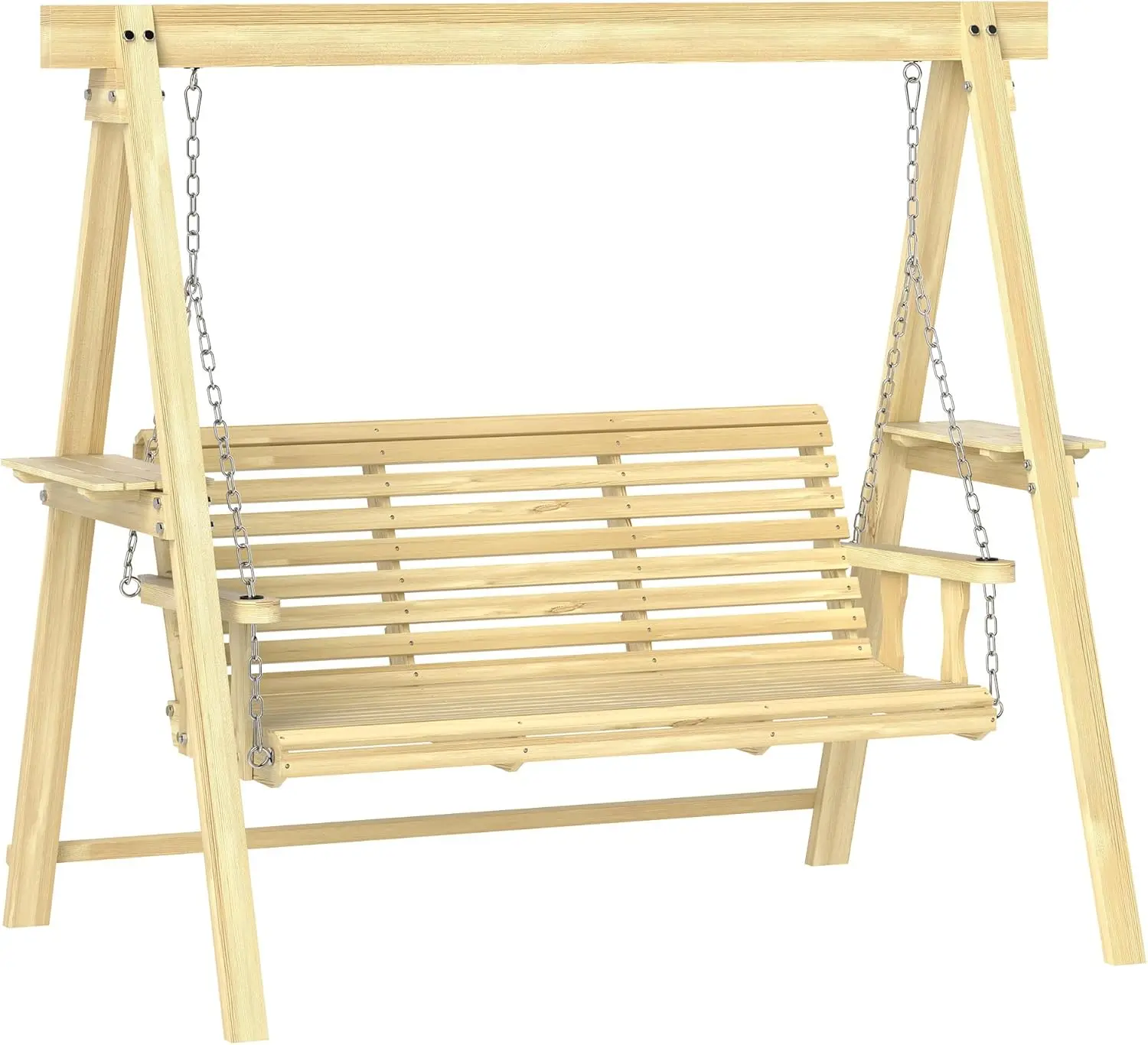 3 Seat Porch Swing with Stand, Wooden Patio Swing Chair with Side Tables and Metal Chains, Outdoor Swing Bench for Gard
3 Seat Porch Swing with Stand, Wooden Patio Swing Chair with Side Tables and Metal Chains, Outdoor Swing Bench for Gard