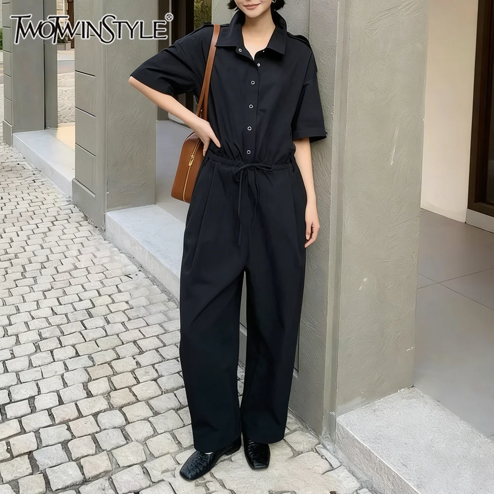 TWOTWINSTYLE Casual Loose Spliced Lace Up Minimalist Jumpsuit for Women Lapel Short Sleeves Tunic Fashion Jumpsuits Female New
TWOTWINSTYLE Casual Loose Spliced Lace Up Minimalist Jumpsuit for Women Lapel Short Sleeves Tunic Fashion Jumpsuits Female New