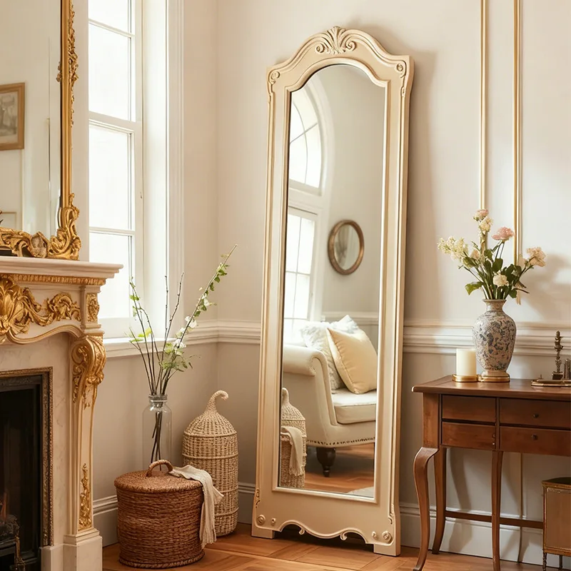 French retro style carved full-length mirror, vintage style coat room, wall-against fitting mirror, home entrance living room fl
French retro style carved full-length mirror, vintage style coat room, wall-against fitting mirror, home entrance living room fl