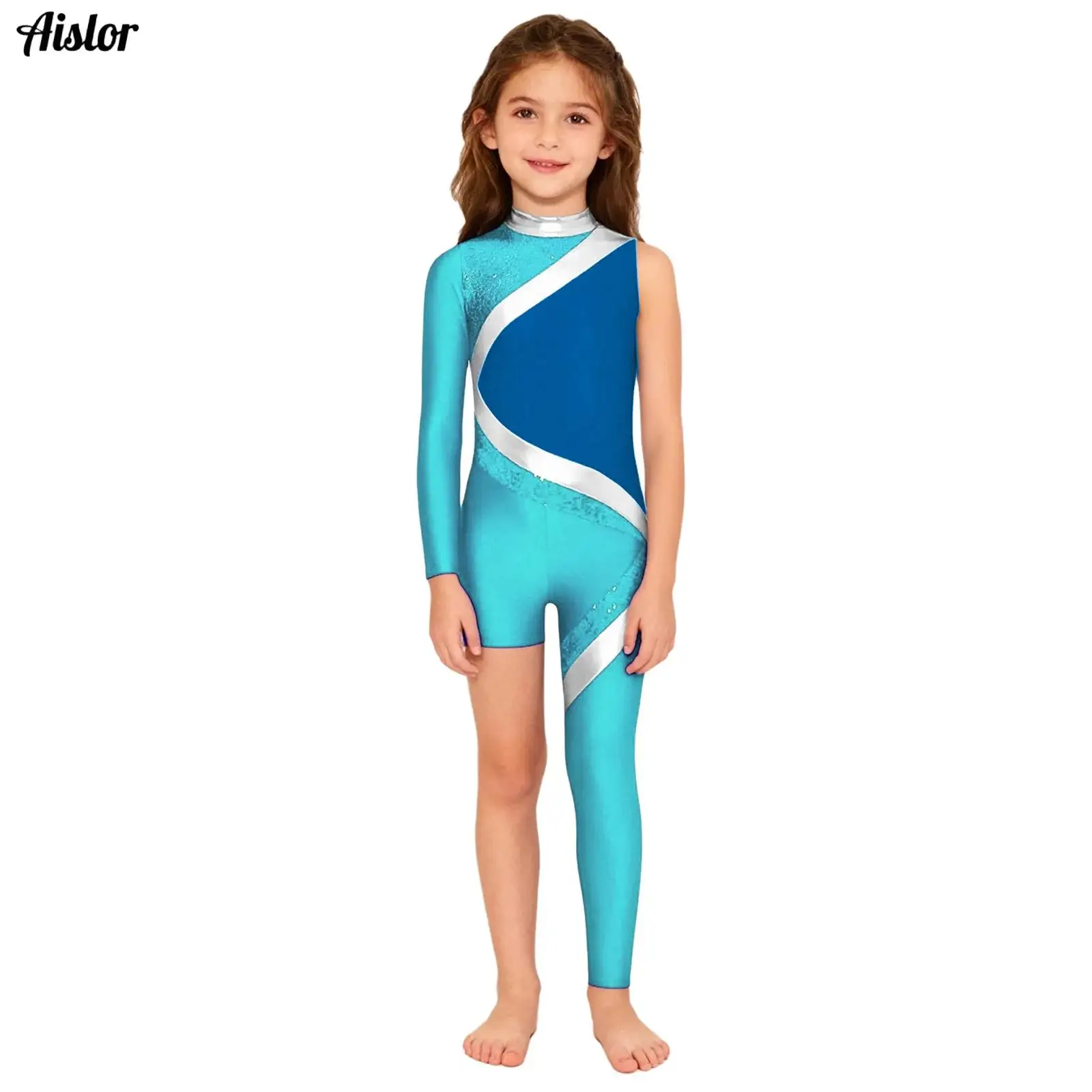 Kids Girls Figure Skating Gymnastics Bodysuit Sports Dance Costume Mock Neck Shiny Sequins Color Block Asymmetrical Leg Jumpsuit
Kids Girls Figure Skating Gymnastics Bodysuit Sports Dance Costume Mock Neck Shiny Sequins Color Block Asymmetrical Leg Jumpsuit