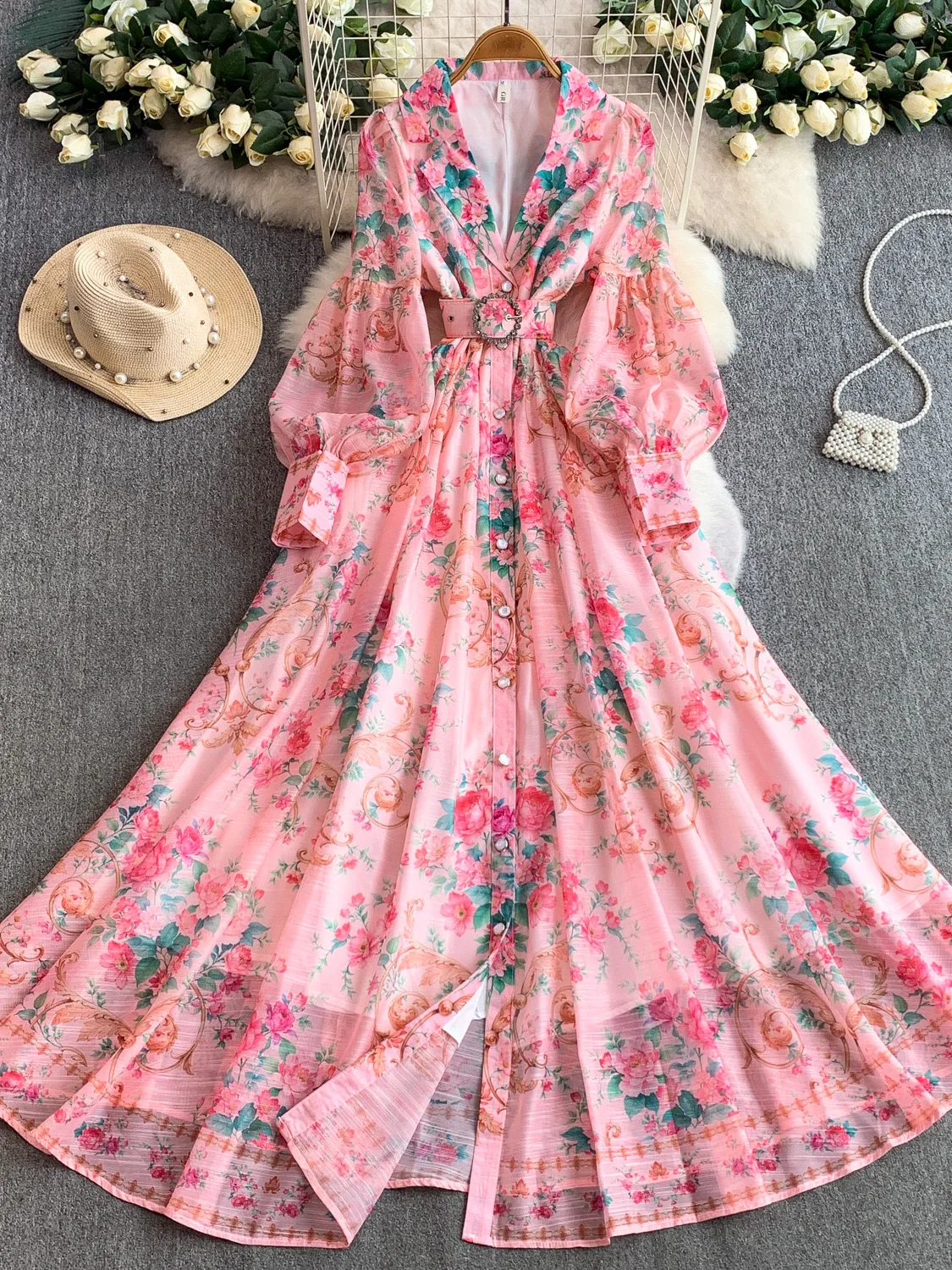 Романтичное платье с принтом и воротником-стойкой для женщин, весна-осень, на одной пуговице, с завышенной талией, длинная юбка А-силуэта, миди-платье
Романтичное платье с принтом и воротником-стойкой для женщин, весна-осень, на одной пуговице, с завышенной талией, длинная юбка А-силуэта, миди-платье