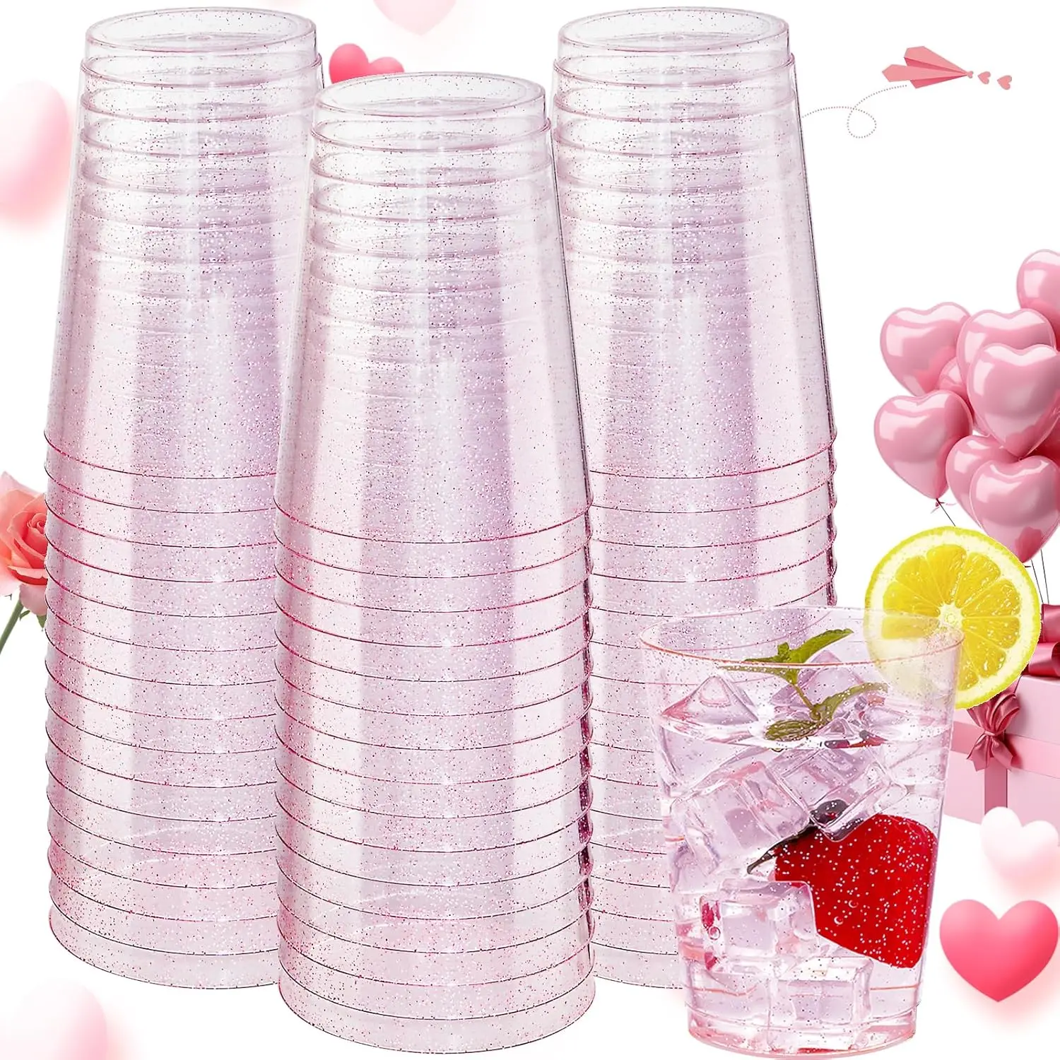100 Pack 10oz Pink Plastic Cups, Premium Disposable Rose Gold Glitter Plastic Cups for Martini and Cocktail,Disposable Cup wi
100 Pack 10oz Pink Plastic Cups, Premium Disposable Rose Gold Glitter Plastic Cups for Martini and Cocktail,Disposable Cup wi