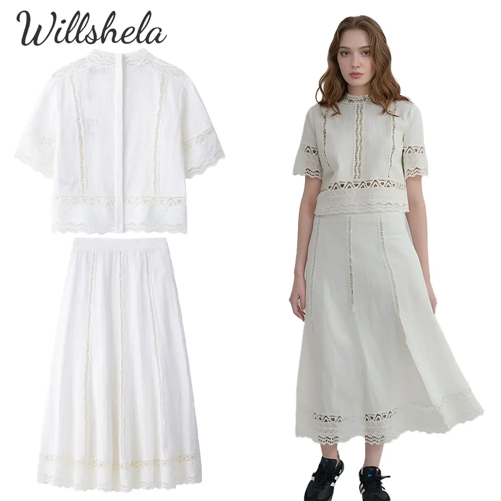 Willshela Women Fashion White 2 Pieces Sets Hollow Out Lace Shirt and Midi Skirt Coordinates(Do not order, out of stock now))
Willshela Women Fashion White 2 Pieces Sets Hollow Out Lace Shirt and Midi Skirt Coordinates(Do not order, out of stock now))