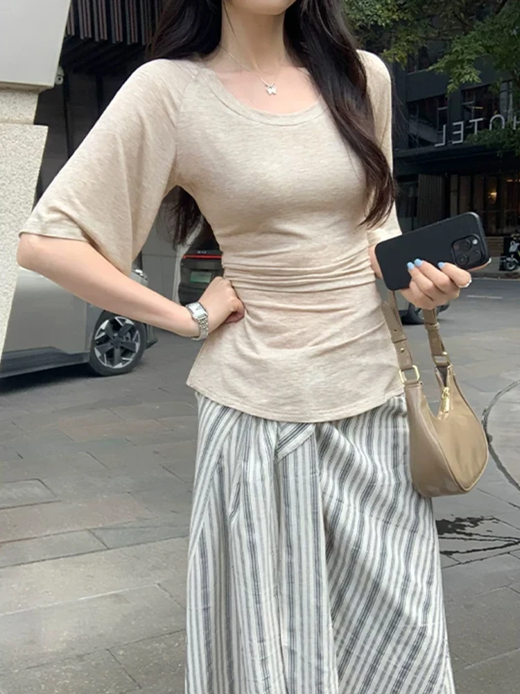 Lacele Tianli Slim Fit Women's T-Shirt Sleeveless Waist-Cut Slimming Five-Quarter Sleeve Summer New High-End Versatile Top
Lacele Tianli Slim Fit Women's T-Shirt Sleeveless Waist-Cut Slimming Five-Quarter Sleeve Summer New High-End Versatile Top