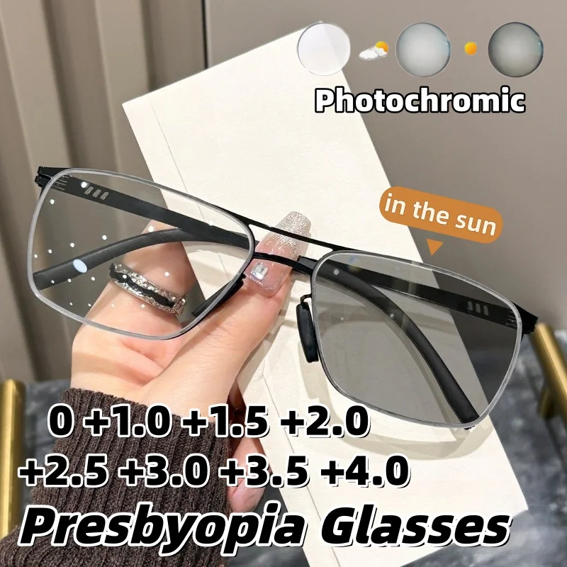 Ultra-Lightweight Photochromic Anti-Blue Light Presbyopia Glasses Fashionable Metal Double-Bridge Reading Eyewear 0 To +4.0
Ultra-Lightweight Photochromic Anti-Blue Light Presbyopia Glasses Fashionable Metal Double-Bridge Reading Eyewear 0 To +4.0