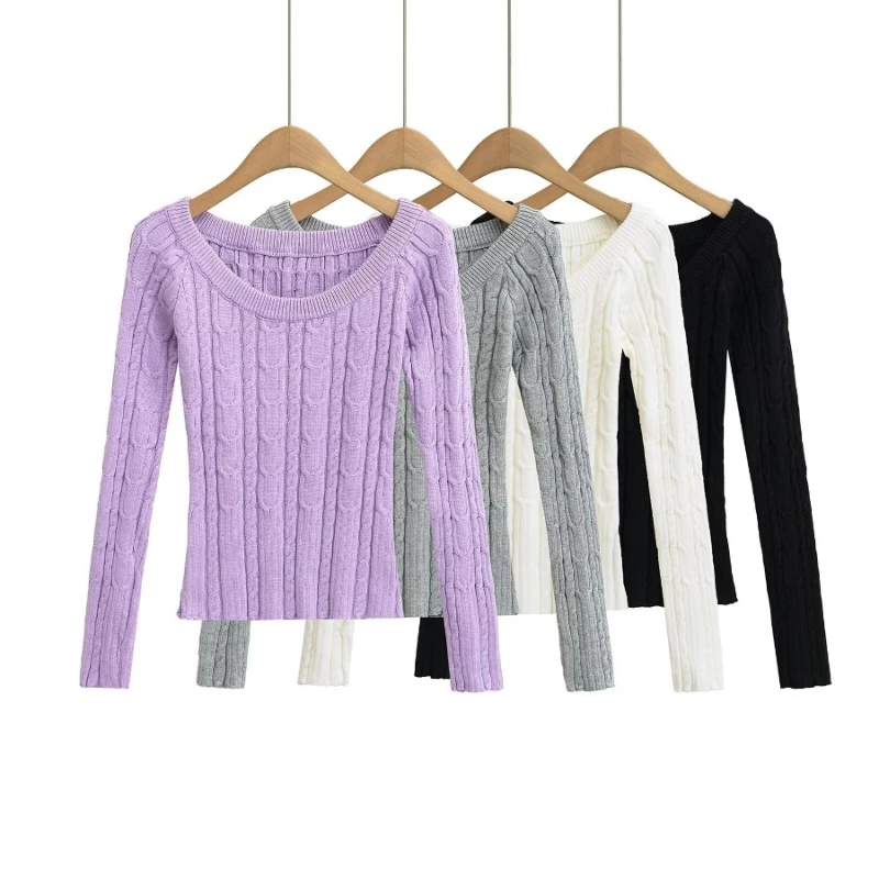 Spring new off shoulder neck Fried Dough Twists long sleeve slim solid women's sweater wholesale
Spring new off shoulder neck Fried Dough Twists long sleeve slim solid women's sweater wholesale