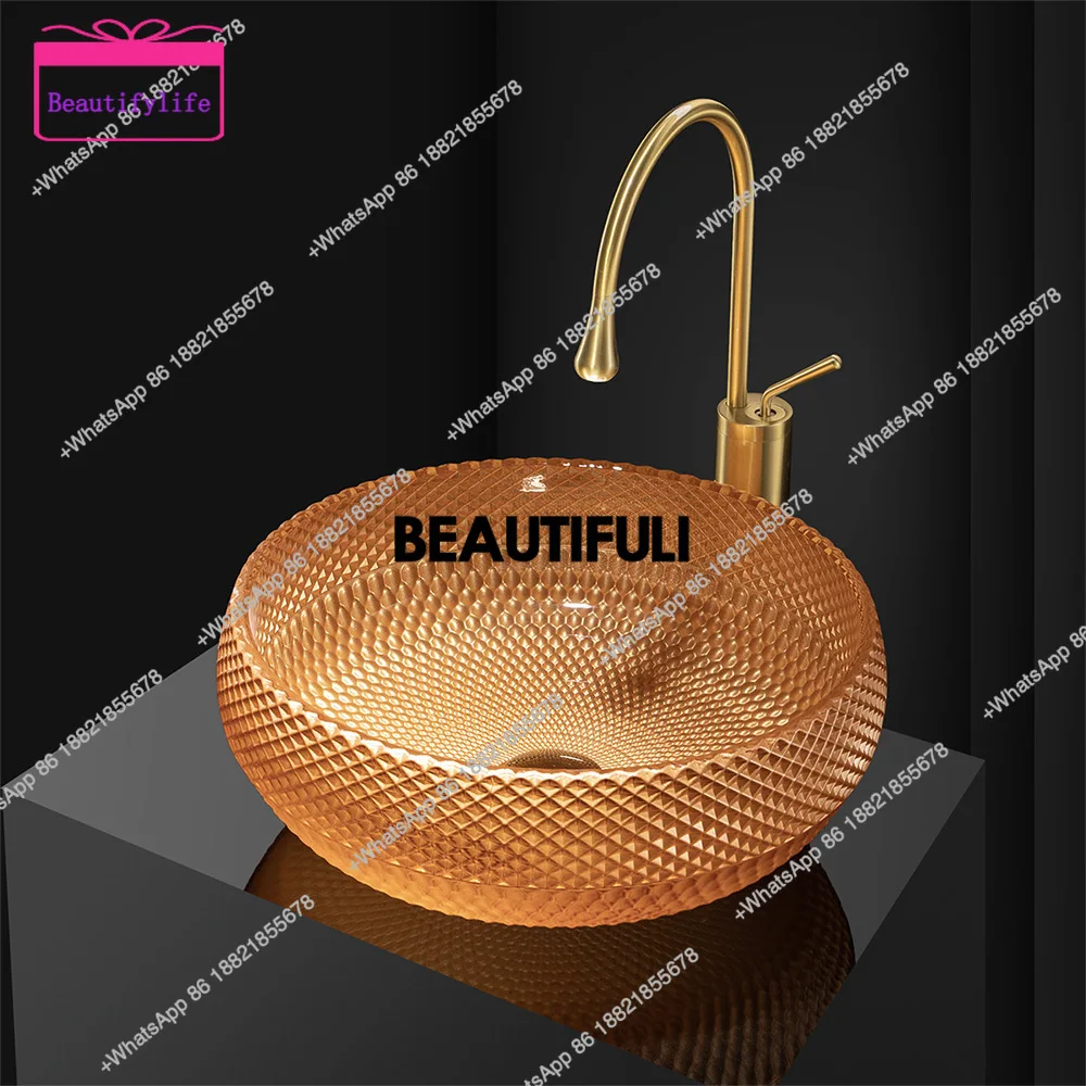 YL Advanced design grid patterned round countertop basin, light luxury transparent crystal glass washbasin,for hotel, shop
YL Advanced design grid patterned round countertop basin, light luxury transparent crystal glass washbasin,for hotel, shop