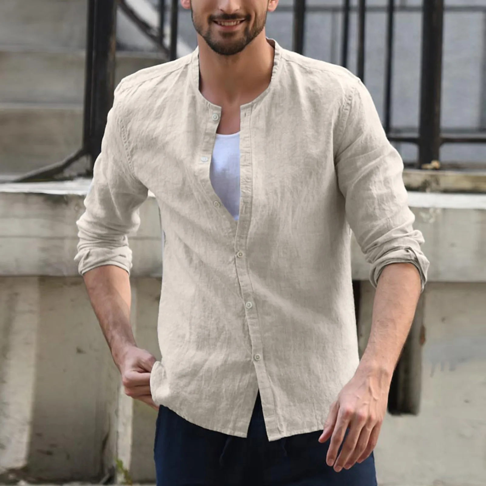 Men Shirt Long Sleeve Men'S Imitation Linen Shirts Loose Casual Solid Color V Neck Blouse Spring Summer Handsome Men Top Chemise
Men Shirt Long Sleeve Men'S Imitation Linen Shirts Loose Casual Solid Color V Neck Blouse Spring Summer Handsome Men Top Chemise