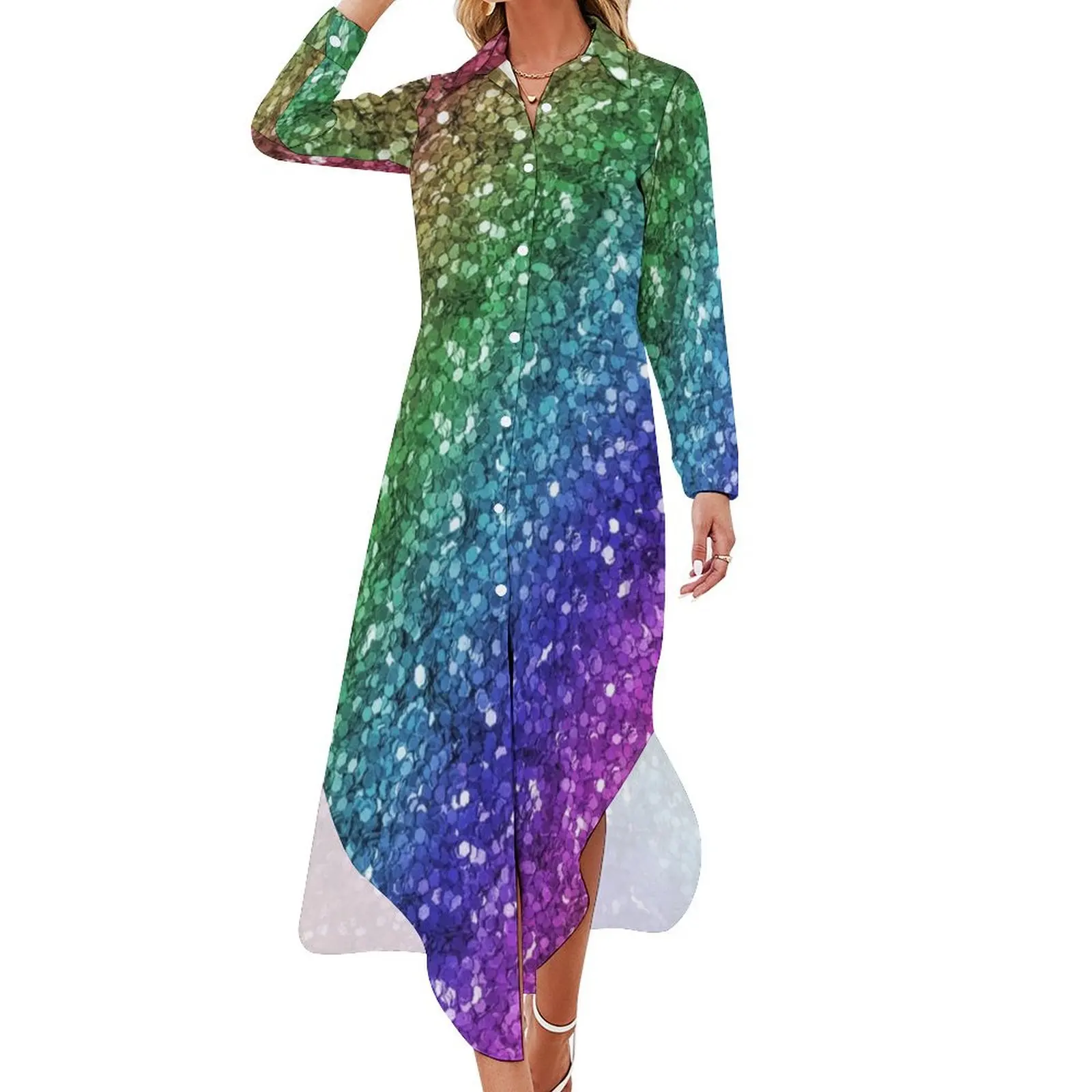 Glitter Rainbow Unicorn Pattern Long Sleeved Shirt Dress Woman clothes elegant chic wedding evening dresses Long dress woman
Glitter Rainbow Unicorn Pattern Long Sleeved Shirt Dress Woman clothes elegant chic wedding evening dresses Long dress woman