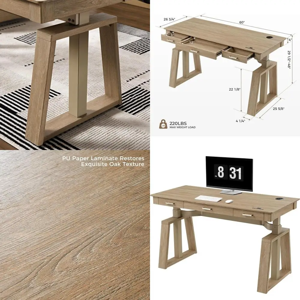60x26 Inch Electric Height Adjustable Desk, Executive Desk with 3-Section, Memory Controller for Home Office Computer Workstatio