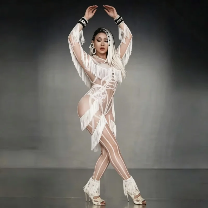 Women's Slim Fit White Tassel Fringe Printed Stretch Skinny Jumpsuit for Stage Performance Nightclub Singer Birthday Party Show
Women's Slim Fit White Tassel Fringe Printed Stretch Skinny Jumpsuit for Stage Performance Nightclub Singer Birthday Party Show