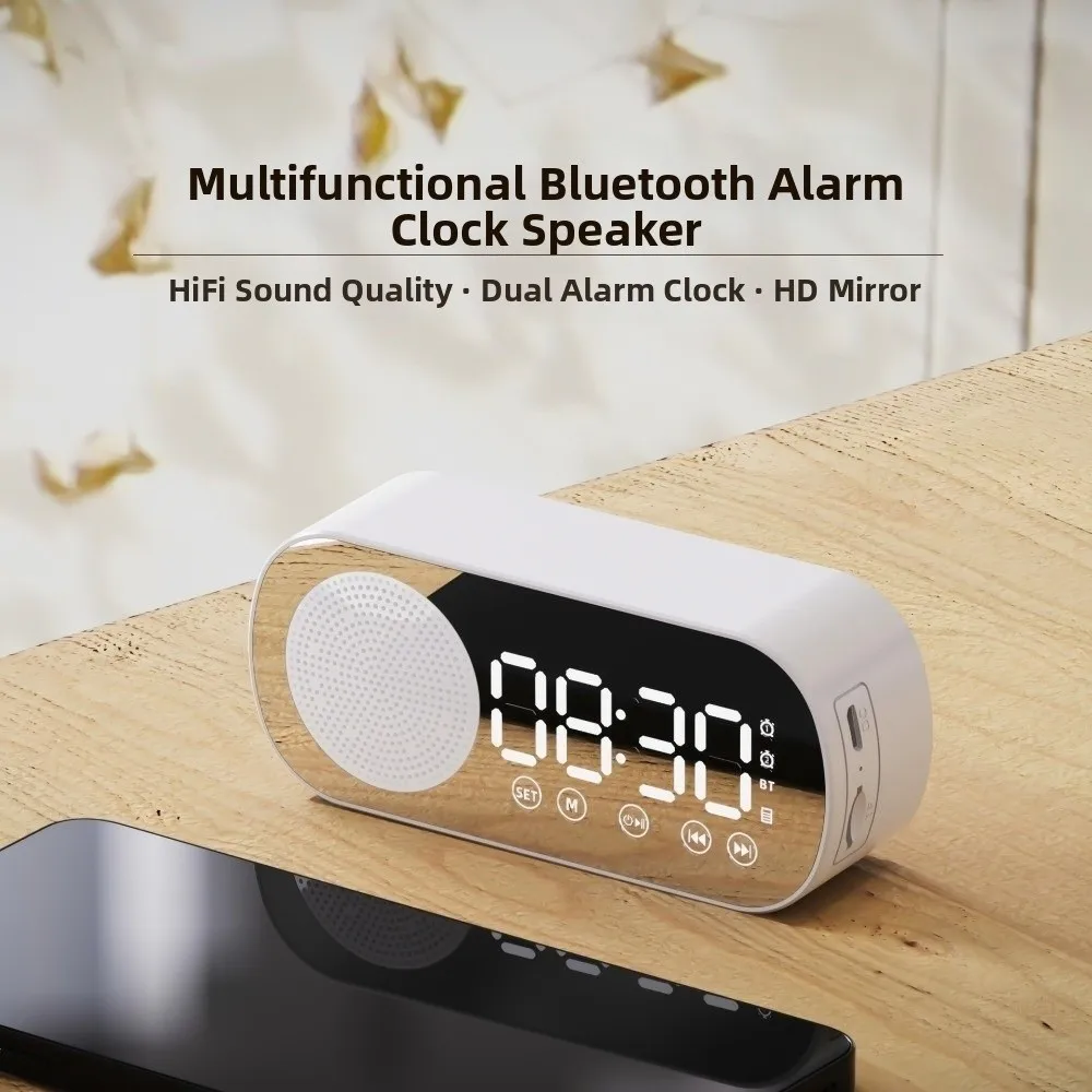 Wireless Bluetooth Clock Double Alarm Hifi Sound Quality Digita Alarm Clock USB Rechargeable Mirror Timer 
Wireless Bluetooth Clock Double Alarm Hifi Sound Quality Digita Alarm Clock USB Rechargeable Mirror Timer