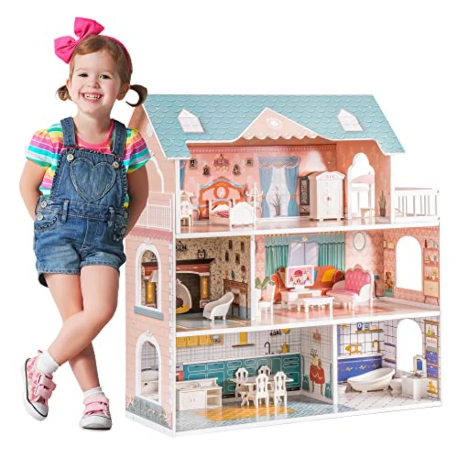 Doll House Wooden Dollhouse for 3 4 5 6 Years Old, Doll House w/28PCS Furniture Plastic, for 3.3"Dolls, Birthday Presents for T
Doll House Wooden Dollhouse for 3 4 5 6 Years Old, Doll House w/28PCS Furniture Plastic, for 3.3"Dolls, Birthday Presents for T
