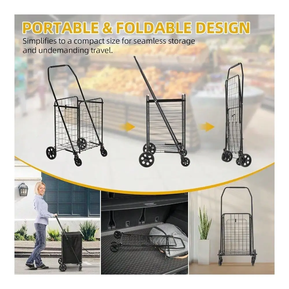 Shopping Cart With Waterproof Liner, Collapsible Utility Cart With Wheels For Seniors, Portable Grocery Cart For Shopping, Laun
Shopping Cart With Waterproof Liner, Collapsible Utility Cart With Wheels For Seniors, Portable Grocery Cart For Shopping, Laun