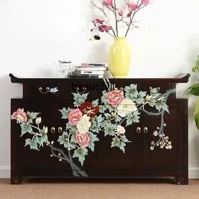 New Chinese solid wood hand-painted flower and bird meal edge, large entrance, upturned head painted decoration, locker A15
New Chinese solid wood hand-painted flower and bird meal edge, large entrance, upturned head painted decoration, locker A15