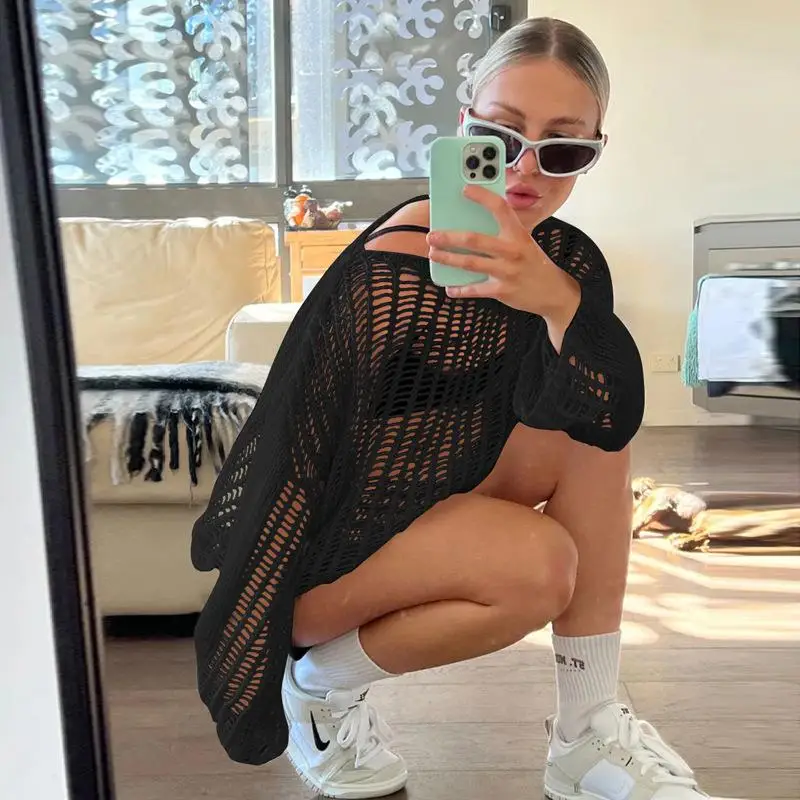 Women's Summer Long Sleeve Hollow Knitted Mesh Shirt British Style Bell Sleeve Ultra Thin Color Knitted Sweater
Women's Summer Long Sleeve Hollow Knitted Mesh Shirt British Style Bell Sleeve Ultra Thin Color Knitted Sweater