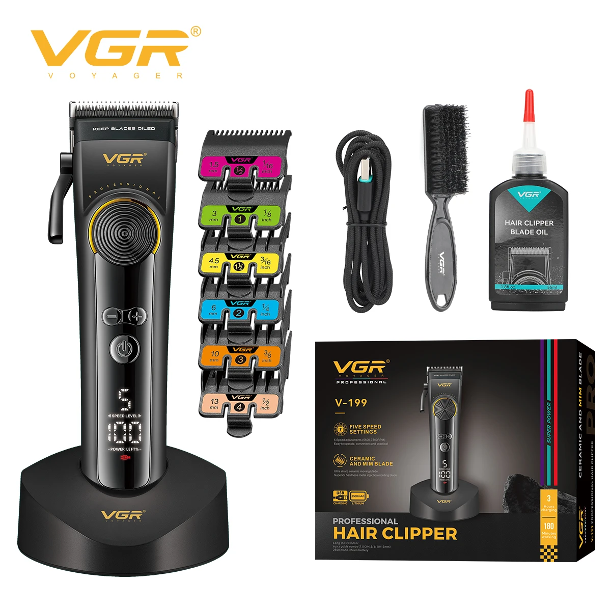 VGR V-199 new electric hair clipper men's high-end hair clipper 8000 RPM multi gear adjustable hair trimmer with base push shear
VGR V-199 new electric hair clipper men's high-end hair clipper 8000 RPM multi gear adjustable hair trimmer with base push shear