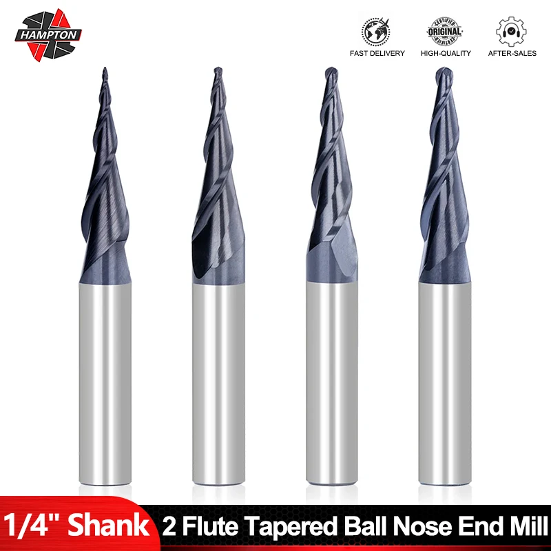 HAMPTON Milling Cutter R0.25-R1.0 2 Flute Tapered Ball Nose End Mill 1/4 Inch Shank Carbide Endmills CNC Machine Milling Tool
HAMPTON Milling Cutter R0.25-R1.0 2 Flute Tapered Ball Nose End Mill 1/4 Inch Shank Carbide Endmills CNC Machine Milling Tool