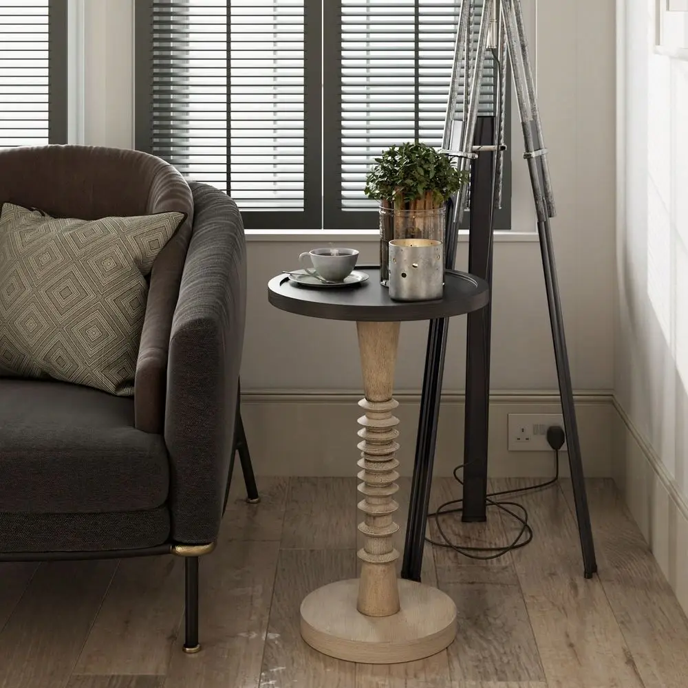 Pedestal Small Drinking Table, Farmhouse Tray Top End Table, Distressed Finish, Wood Color, Espresso, Black Top On Aging White
Pedestal Small Drinking Table, Farmhouse Tray Top End Table, Distressed Finish, Wood Color, Espresso, Black Top On Aging White