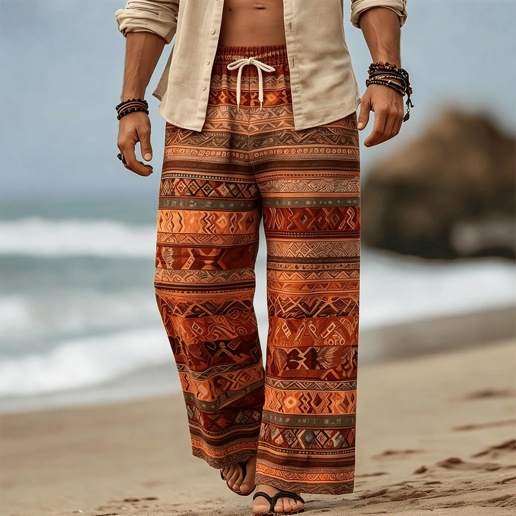 Men's Tribal Aztec Print Drawstring Pants, Ethnic Boho Wide-Leg Casual Trousers for Spring & Summer
Men's Tribal Aztec Print Drawstring Pants, Ethnic Boho Wide-Leg Casual Trousers for Spring & Summer