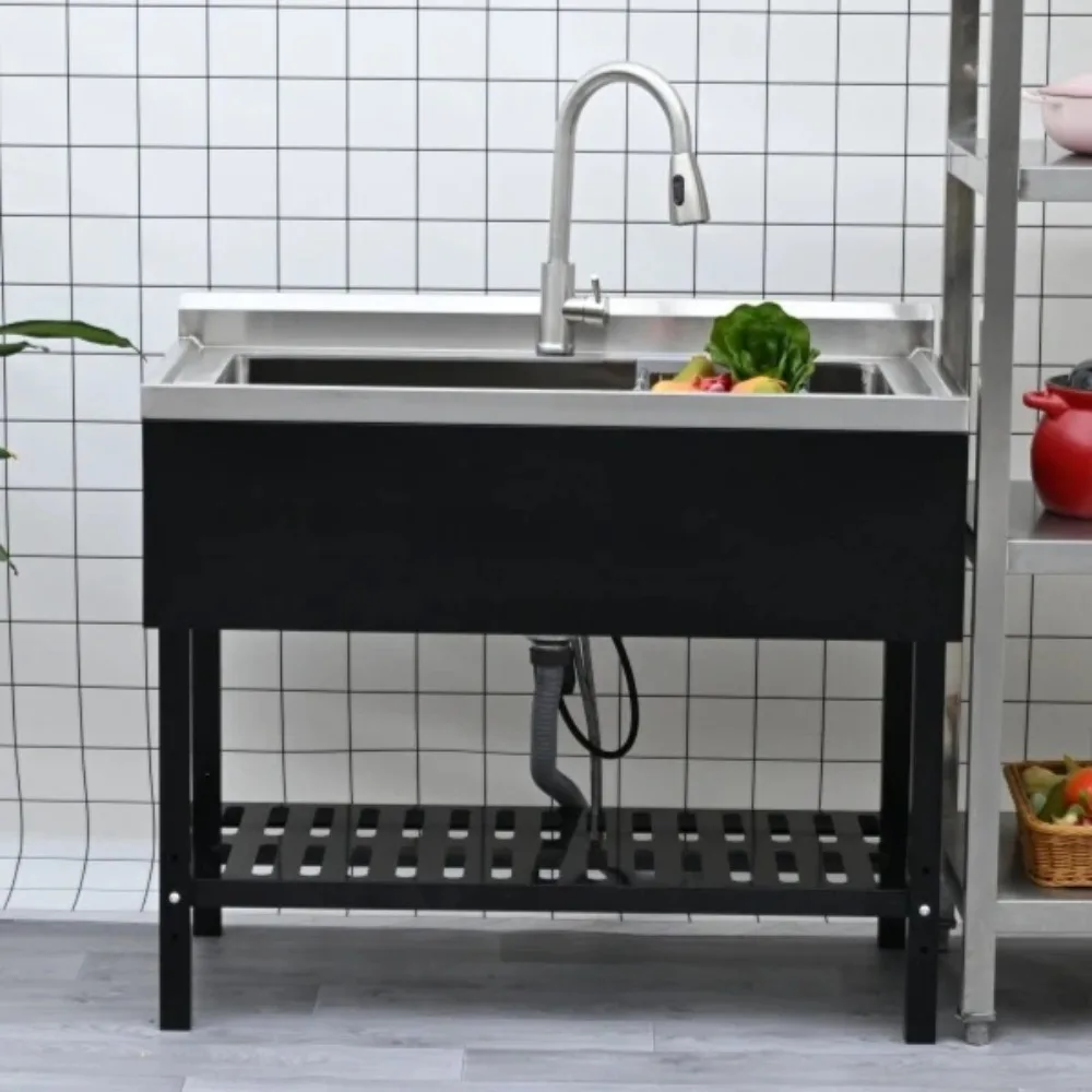 Stainless Steel Utility Sink with Pull-Out Faucet - Unique Black and Silver Design, Large Compartment for Maximum Usage Space
Stainless Steel Utility Sink with Pull-Out Faucet - Unique Black and Silver Design, Large Compartment for Maximum Usage Space