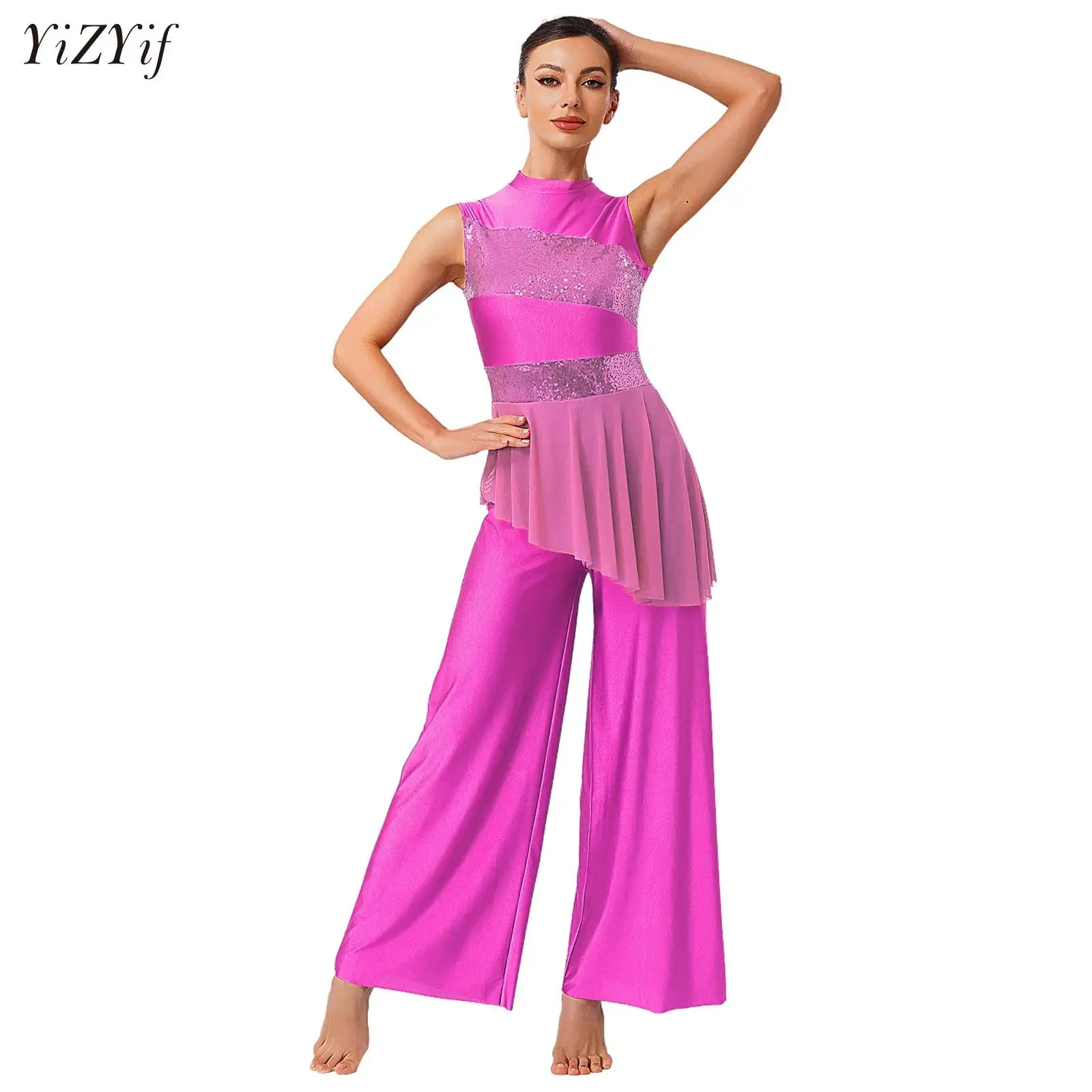 Women Lyrical Dance Jumpsuit Church Choir Liturgical Worship Praise Costume Sleeveless Sequined Wide-Leg Bodysuit for Party
Women Lyrical Dance Jumpsuit Church Choir Liturgical Worship Praise Costume Sleeveless Sequined Wide-Leg Bodysuit for Party