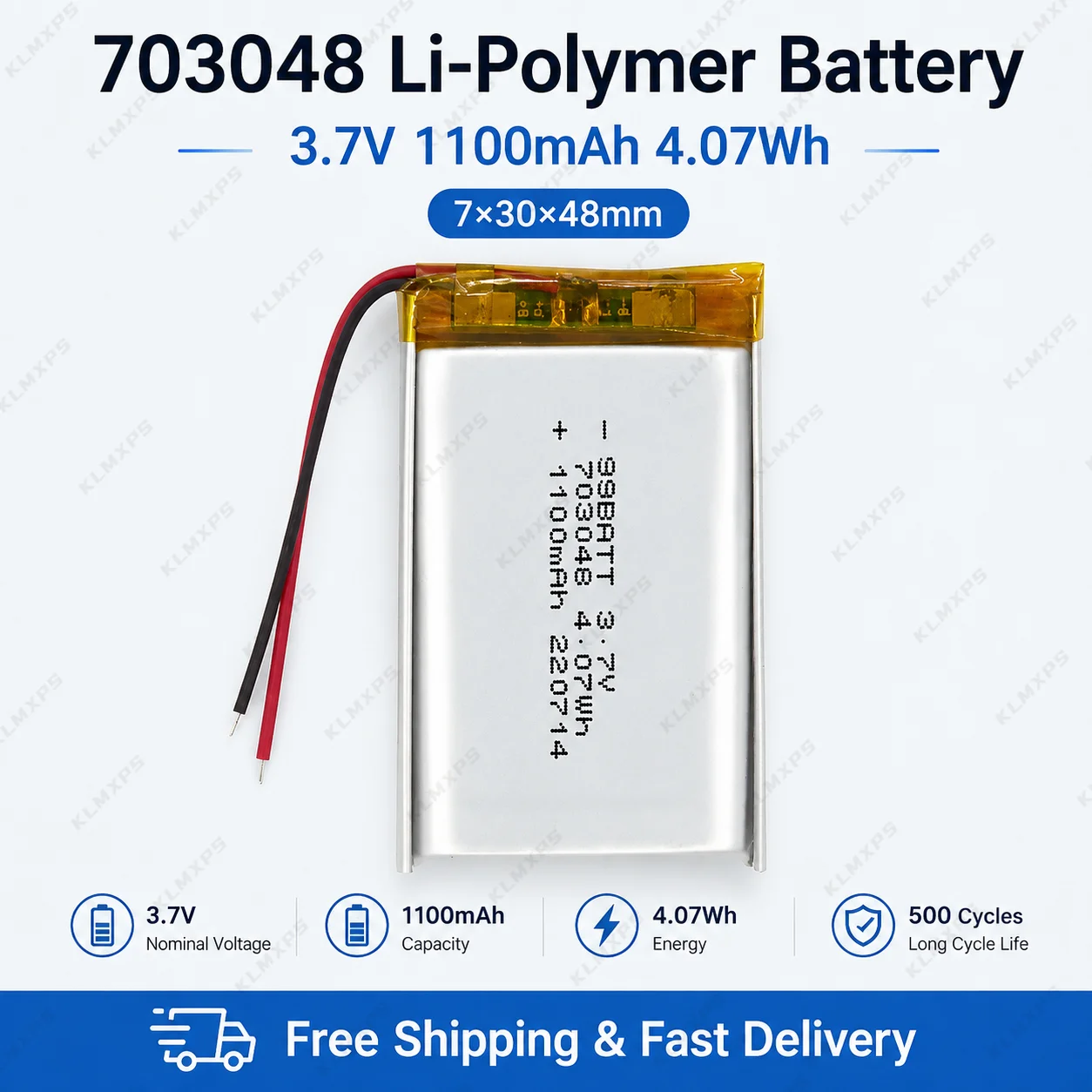 703048 3.7V 1100mAh Rechargeable PH2.0 Li‑Po Battery with Optional Custom Connector for Dog Training Collar Toy DIY
703048 3.7V 1100mAh Rechargeable PH2.0 Li‑Po Battery with Optional Custom Connector for Dog Training Collar Toy DIY