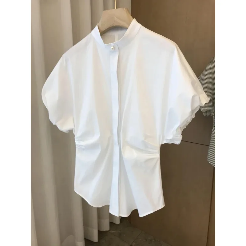 Women's Stand Collar Lantern Sleeve Blouse Waist Cinched Short Sleeve Elegant White Shirt
Women's Stand Collar Lantern Sleeve Blouse Waist Cinched Short Sleeve Elegant White Shirt