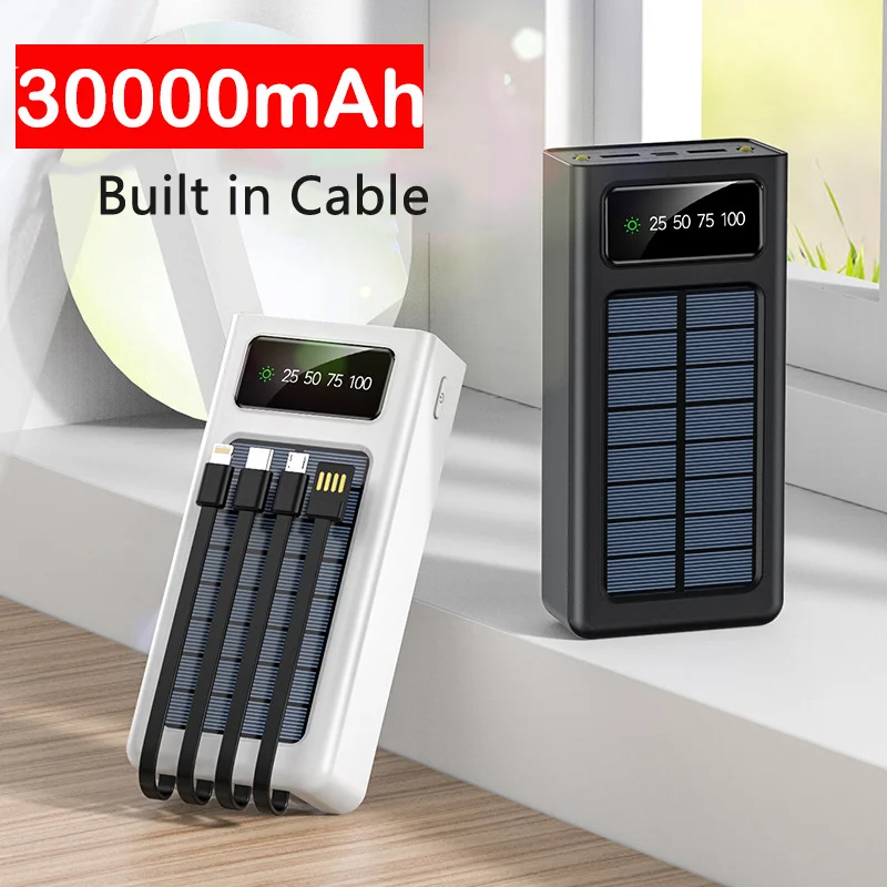 30000mAh Solar Power Bank Portable Charger Powerbank for iPhone Samsung Xiaomi Huawei Charging Station with Cable Spare Battery
30000mAh Solar Power Bank Portable Charger Powerbank for iPhone Samsung Xiaomi Huawei Charging Station with Cable Spare Battery