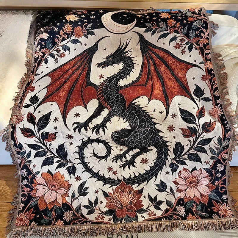 Vintage Dragon Floral Tasseled Throw Blanket Gothic Style Sofa Cover for Couch Decor Camping Rest and Indoor Home Styling
Vintage Dragon Floral Tasseled Throw Blanket Gothic Style Sofa Cover for Couch Decor Camping Rest and Indoor Home Styling
