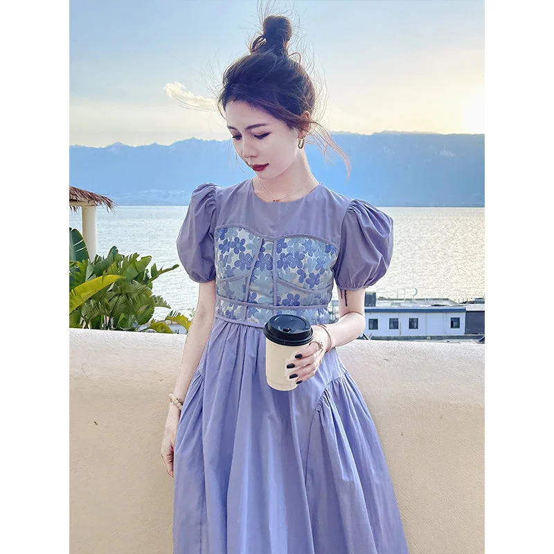 Women Dress Summer Fashion Patchwork Puff Sleeve Purple Casual Midi Dress A-Line High Waist Elegant Dress Beach
Women Dress Summer Fashion Patchwork Puff Sleeve Purple Casual Midi Dress A-Line High Waist Elegant Dress Beach