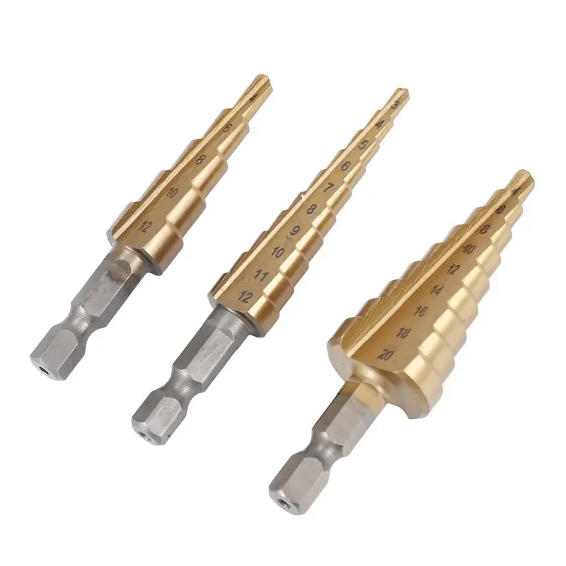 ~Latest Model Step Drill Bit 3Pcs Hss Step Drill Bit Set Cone Hole Cutter Taper Metric Nitriding Hex Core Drill Bits
~Latest Model Step Drill Bit 3Pcs Hss Step Drill Bit Set Cone Hole Cutter Taper Metric Nitriding Hex Core Drill Bits