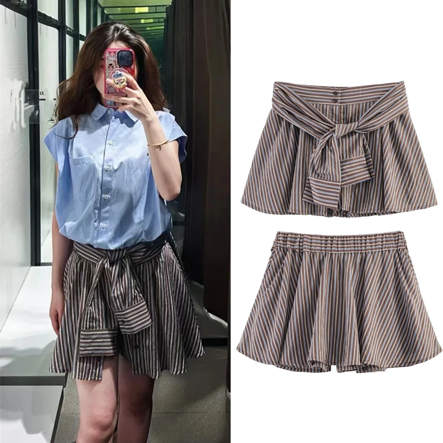 Women Vintage Striped Shorts Summer New Female Bow Lace-Up Trendy Button Pleated Straight Shorts Lady Casual Holiday Sport Short
Women Vintage Striped Shorts Summer New Female Bow Lace-Up Trendy Button Pleated Straight Shorts Lady Casual Holiday Sport Short