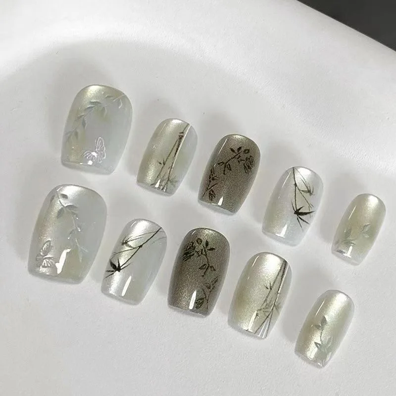 10Pcs Chinese Bamboo Leaf Print short Press on Fasle Nails Reusable Full Cover Acrylic Handmade fake Nails Art for Women Girl
10Pcs Chinese Bamboo Leaf Print short Press on Fasle Nails Reusable Full Cover Acrylic Handmade fake Nails Art for Women Girl