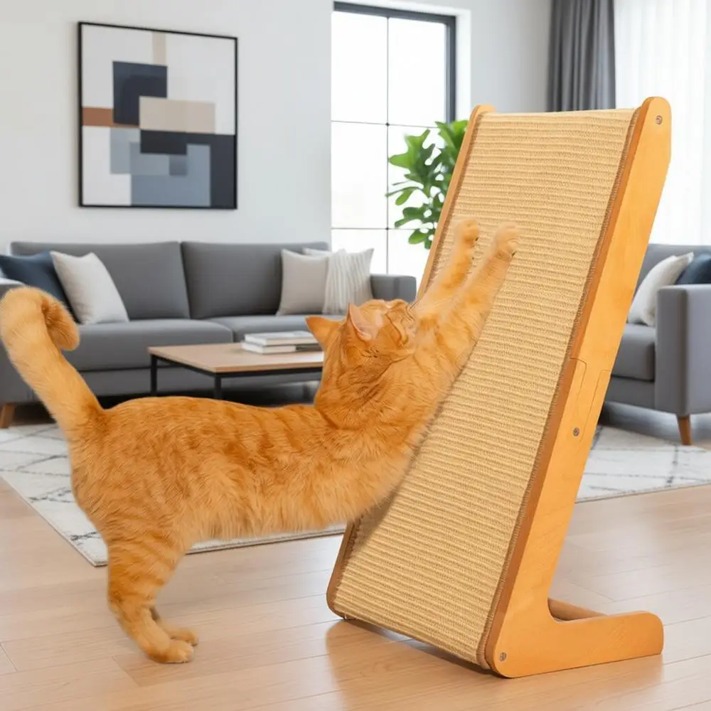 Sisal Cat Scratcher Ramp, 24.8 L Shape Scratching Post Climbing Vertical Cat Scratch Pad, Solid Wooden Cat Furniture (Medium)
Sisal Cat Scratcher Ramp, 24.8 L Shape Scratching Post Climbing Vertical Cat Scratch Pad, Solid Wooden Cat Furniture (Medium)