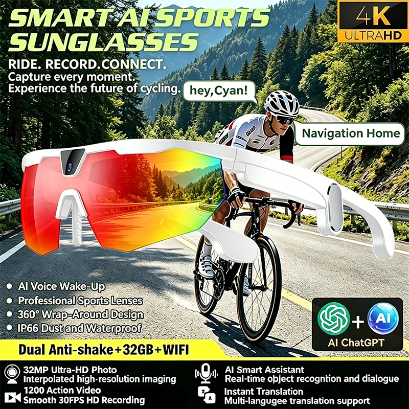AI Smart Cycling Glasses 3D Dual Anti-shake 800W HD Camera Voice Assistant WIFI Transmission IP66 TR Lightweight Cycling Glasses
AI Smart Cycling Glasses 3D Dual Anti-shake 800W HD Camera Voice Assistant WIFI Transmission IP66 TR Lightweight Cycling Glasses