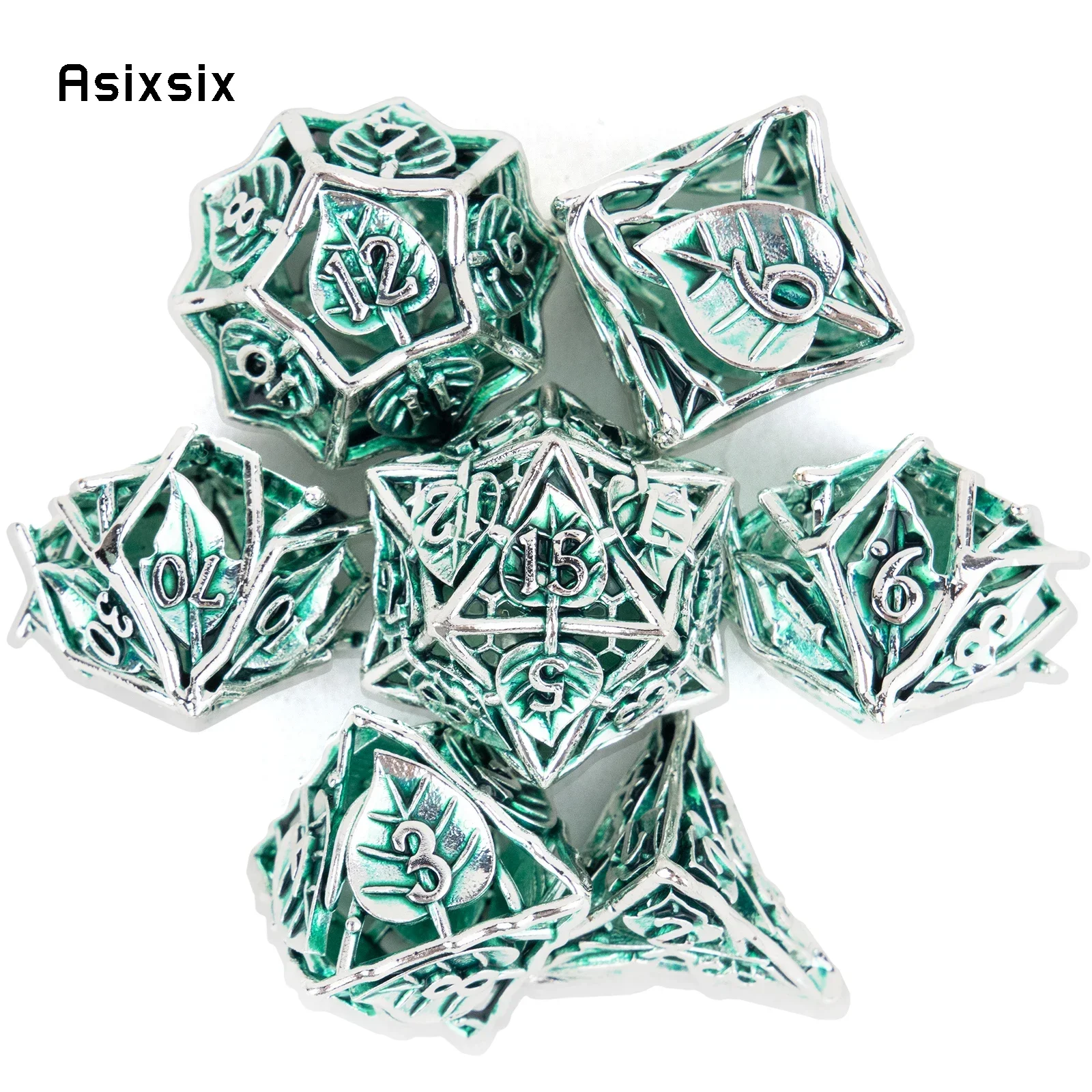 Metal Dice, Perfect For Tabletop Rpgs And Card Games 7 Pcs Green Leaf Flower Metal Dice Hollow Metal Polyhedral Dice Set Suitabl
Metal Dice, Perfect For Tabletop Rpgs And Card Games 7 Pcs Green Leaf Flower Metal Dice Hollow Metal Polyhedral Dice Set Suitabl