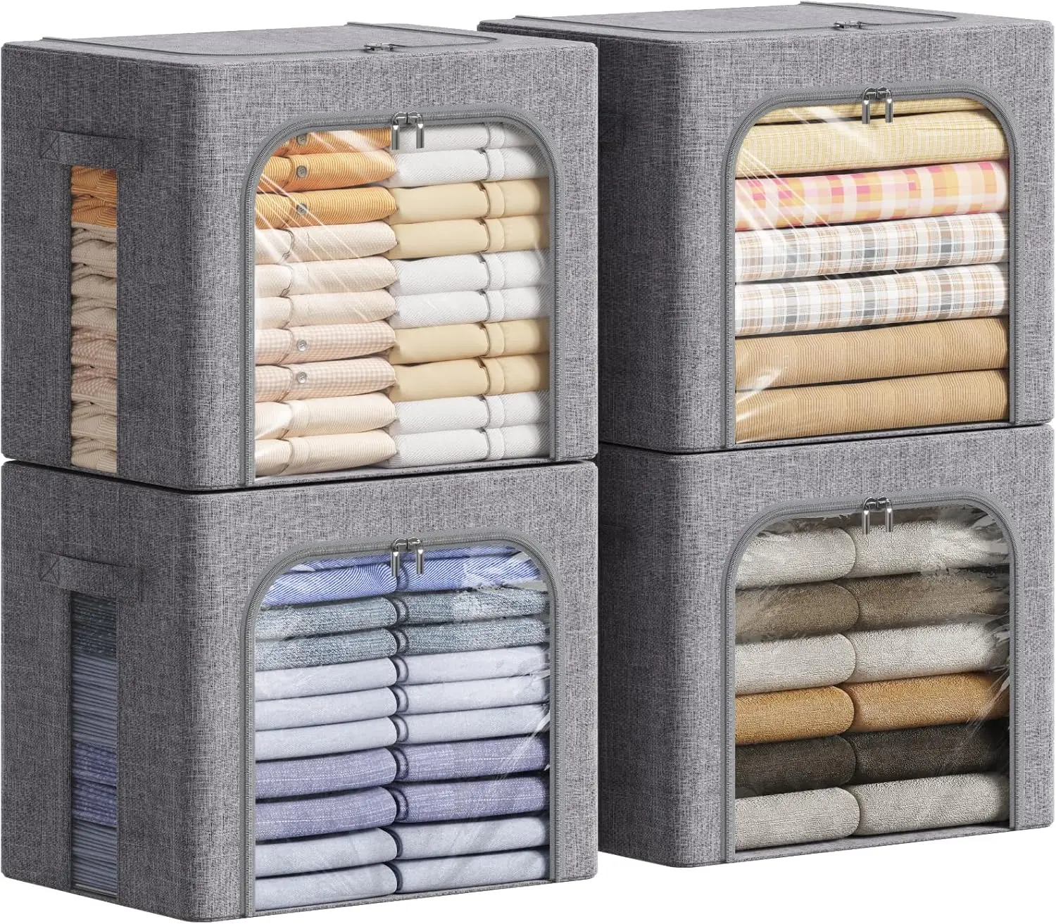 Stackable Foldable Storage Bins with Clear Windows & Zippers, 40L Fabric Box Organizer, 4-Pack for Clothes and Home
Stackable Foldable Storage Bins with Clear Windows & Zippers, 40L Fabric Box Organizer, 4-Pack for Clothes and Home