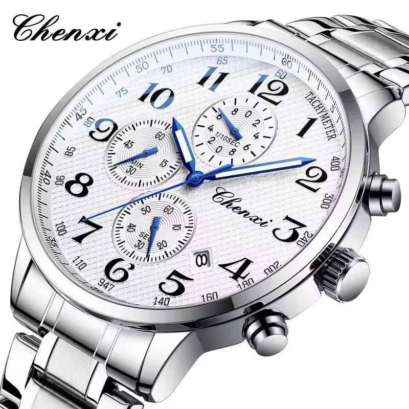 CHENXI 947 Fashion Men's Timeless Watch Classic Multi functional Silver Chronograph Calendar Night Light Men's Casual Watch
CHENXI 947 Fashion Men's Timeless Watch Classic Multi functional Silver Chronograph Calendar Night Light Men's Casual Watch