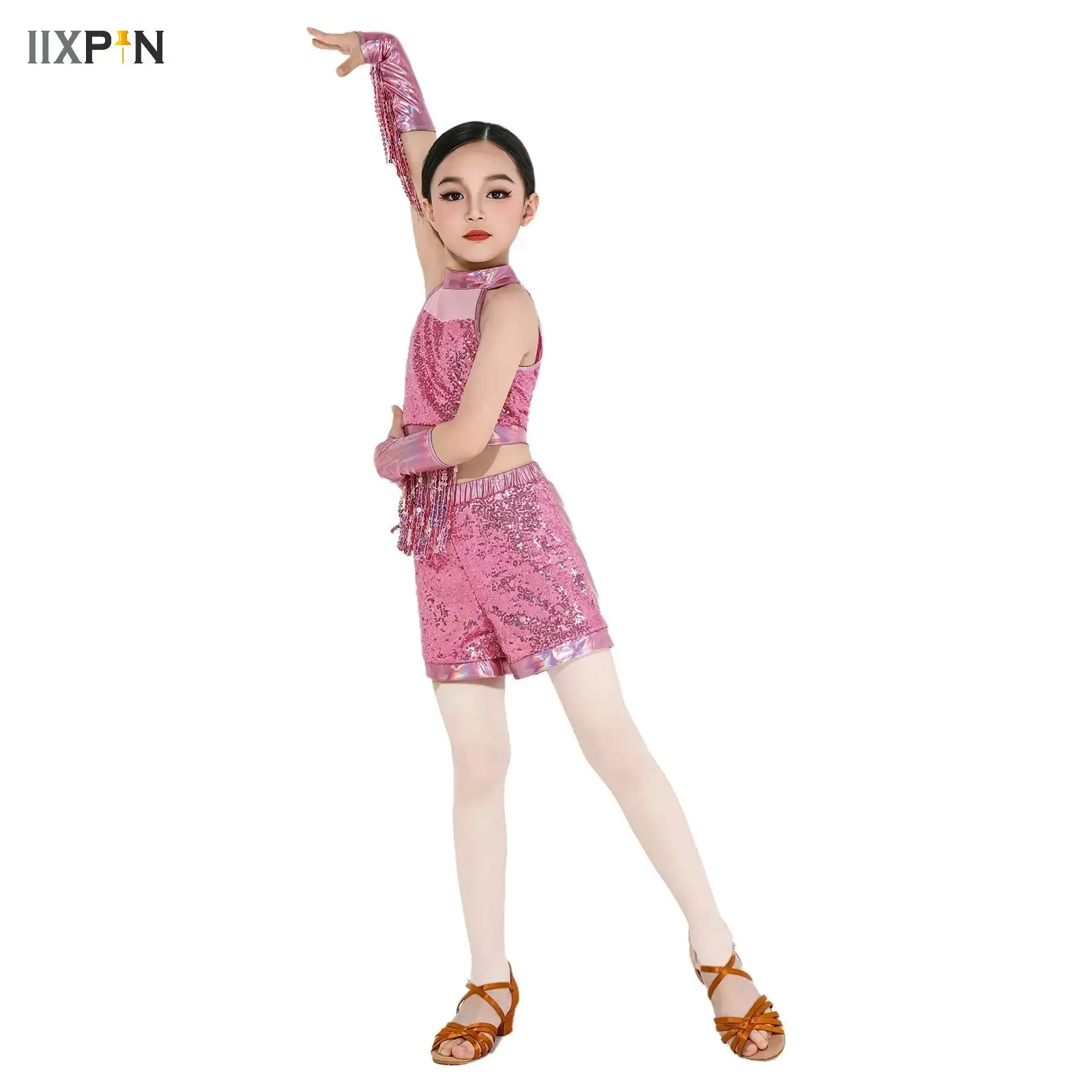 Kids Girls Latin Dance Set Fashion Cha Cha Salsa Tango Dance Outfit Stage Costume Sequin Crop Top with Shorts And Tassel Gloves
Kids Girls Latin Dance Set Fashion Cha Cha Salsa Tango Dance Outfit Stage Costume Sequin Crop Top with Shorts And Tassel Gloves
