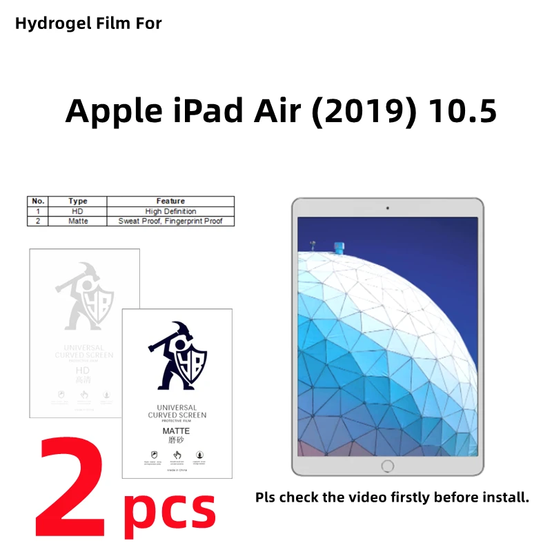 2pcs HD Hydrogel Film For Apple iPad Air (2019) Matte Screen Protector For iPad Air (2019) 10.5 inches Clear/Frosted Full Cover
2pcs HD Hydrogel Film For Apple iPad Air (2019) Matte Screen Protector For iPad Air (2019) 10.5 inches Clear/Frosted Full Cover
