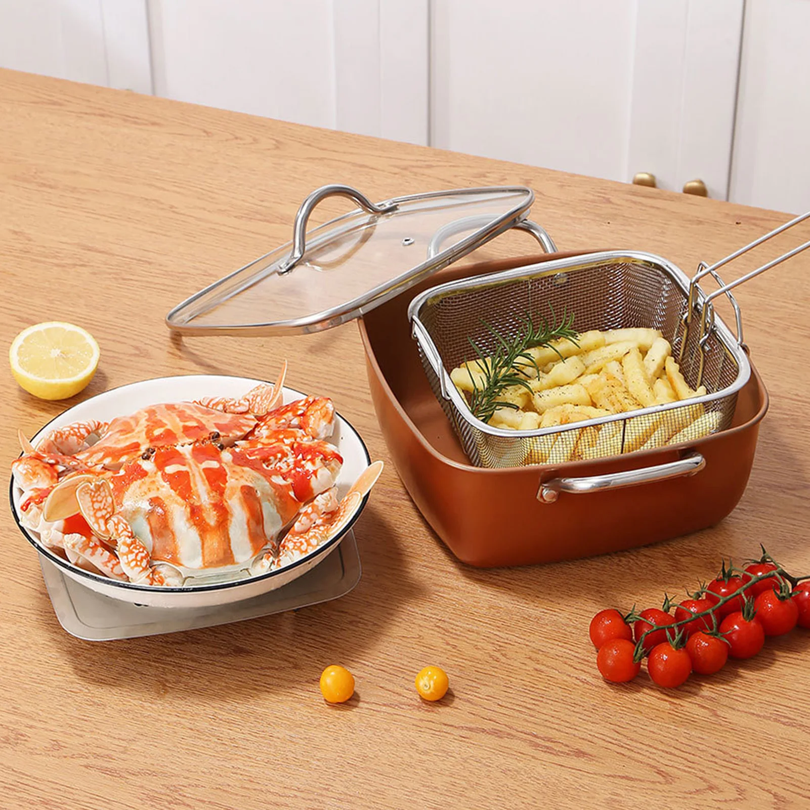 4PCS/Set Square Frying Pot Non Stick Pan Portable Japanese Style Frying Pan with Oil Drip Drain Basket for Chicken Fish French
4PCS/Set Square Frying Pot Non Stick Pan Portable Japanese Style Frying Pan with Oil Drip Drain Basket for Chicken Fish French