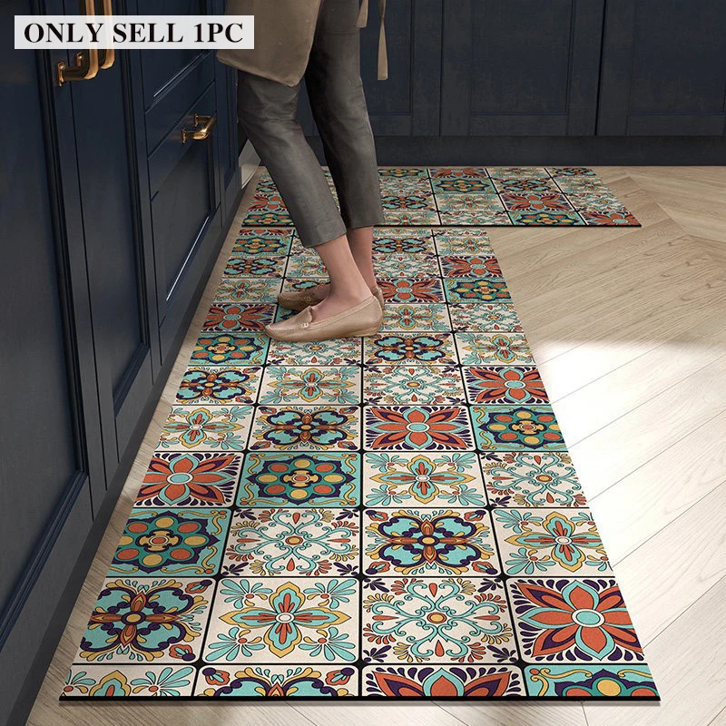 Kitchen Carpet Waterproof PVC Leather Floor Mat Retro Floral Tile Rug Oil-proof Non-slip Foot Mats Long Size Home Decor Rugs 양탄자
Kitchen Carpet Waterproof PVC Leather Floor Mat Retro Floral Tile Rug Oil-proof Non-slip Foot Mats Long Size Home Decor Rugs 양탄자