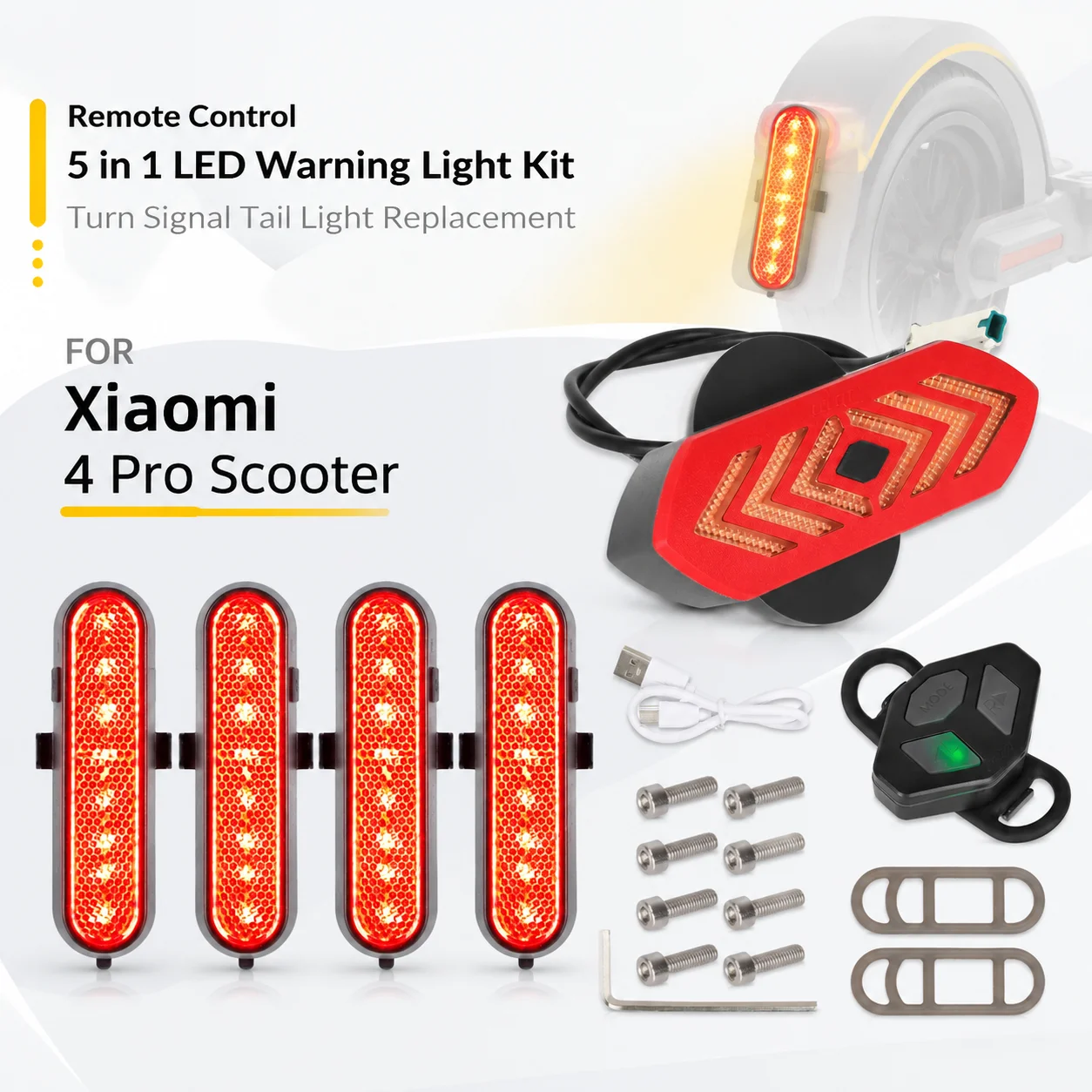 Remote Control 5 in 1 LED Warning Light Kit for Xiaomi 4 Pro Scooter, Turn Signal Tail Light Replacement
Remote Control 5 in 1 LED Warning Light Kit for Xiaomi 4 Pro Scooter, Turn Signal Tail Light Replacement