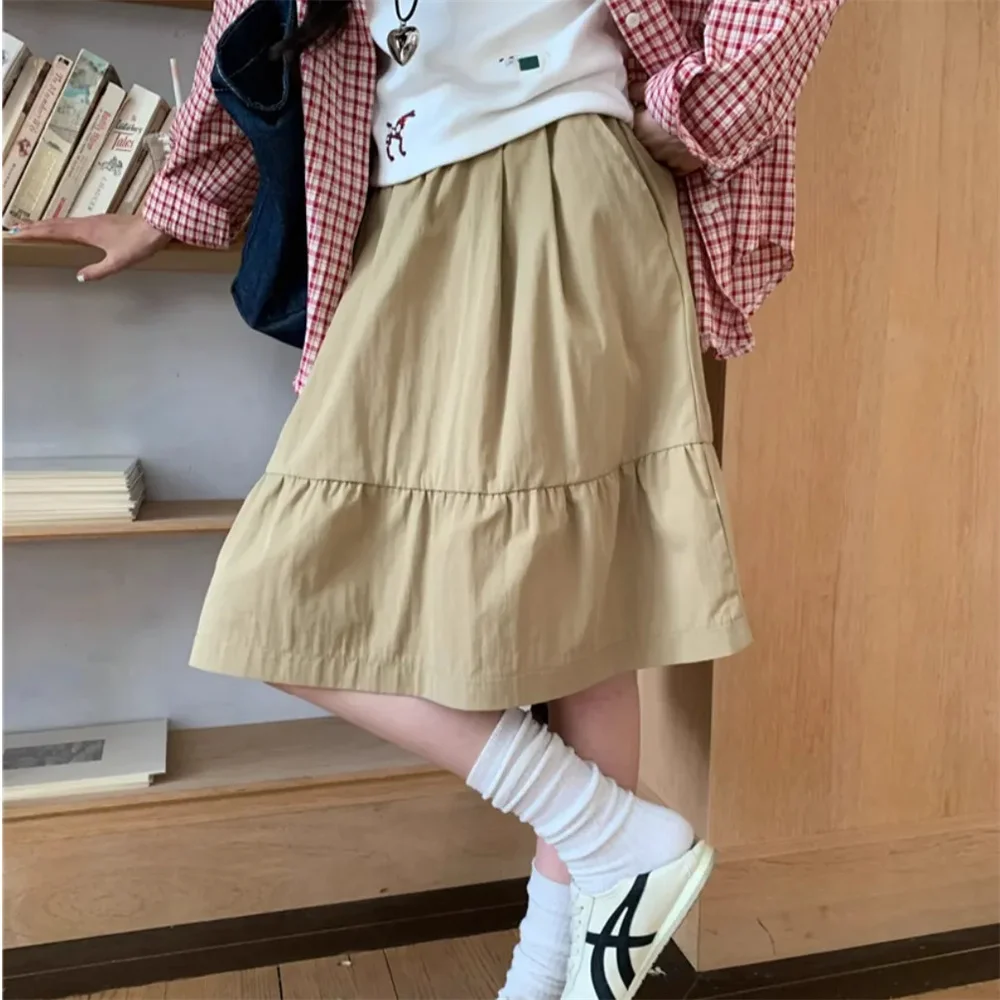 Solid Loose Summer Casual Knee-length Skirts Women Elastic Waist College Style A-line Fashion Chic High Waist Baggy Skirts 2026
Solid Loose Summer Casual Knee-length Skirts Women Elastic Waist College Style A-line Fashion Chic High Waist Baggy Skirts 2026