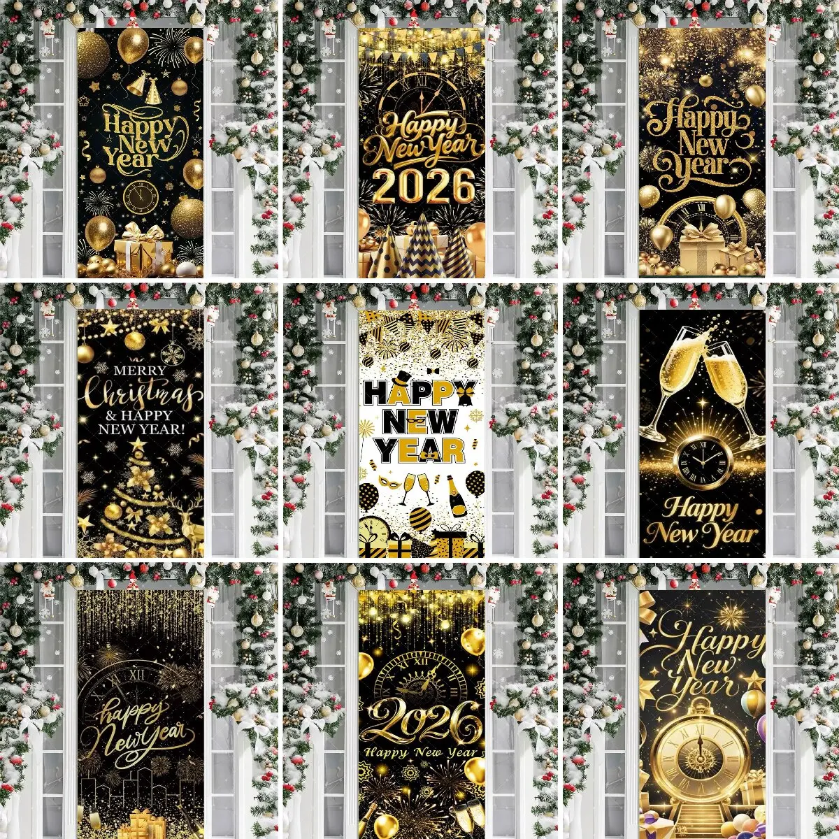 Black Gold 2026 Happy New Year Theme Party Door Decor Backdrop New Year Clock Gift Champagne Party Cake Table Porch Decor Banner
Black Gold 2026 Happy New Year Theme Party Door Decor Backdrop New Year Clock Gift Champagne Party Cake Table Porch Decor Banner