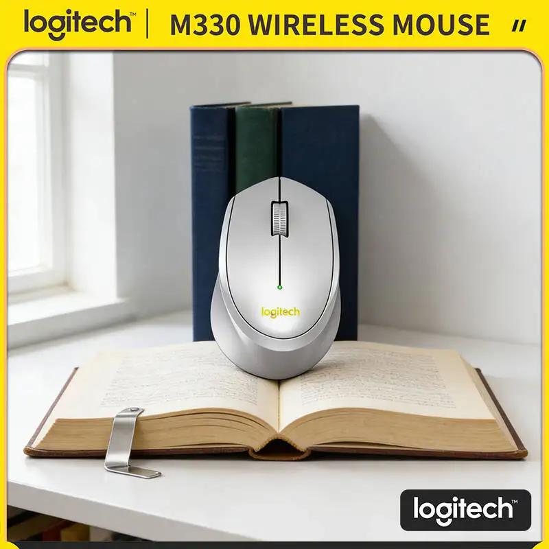 Logitech M330 Ergonomic Wireless Mouse 2.4GHz Silent Click USB Nano Receiver 10m Range Compatible with Windows Mac Linux PC